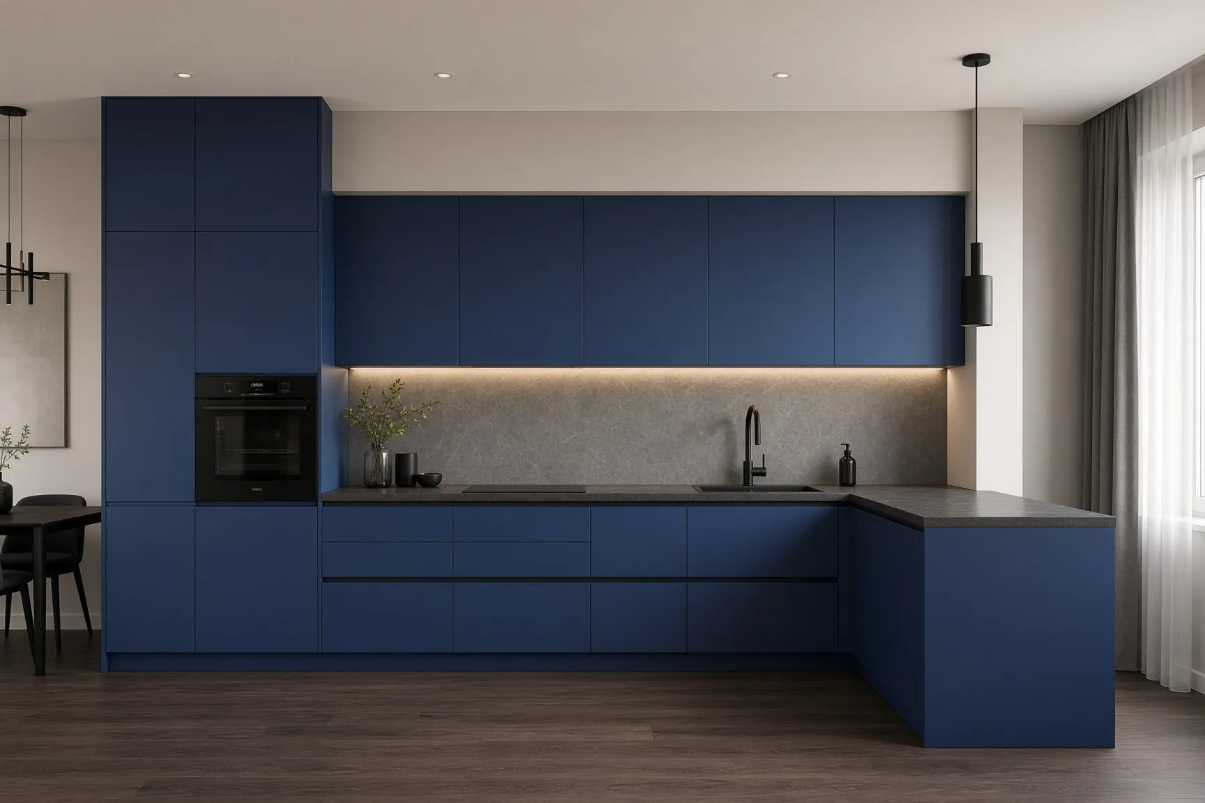 Navy blue kitchen visualisation by Room Factory